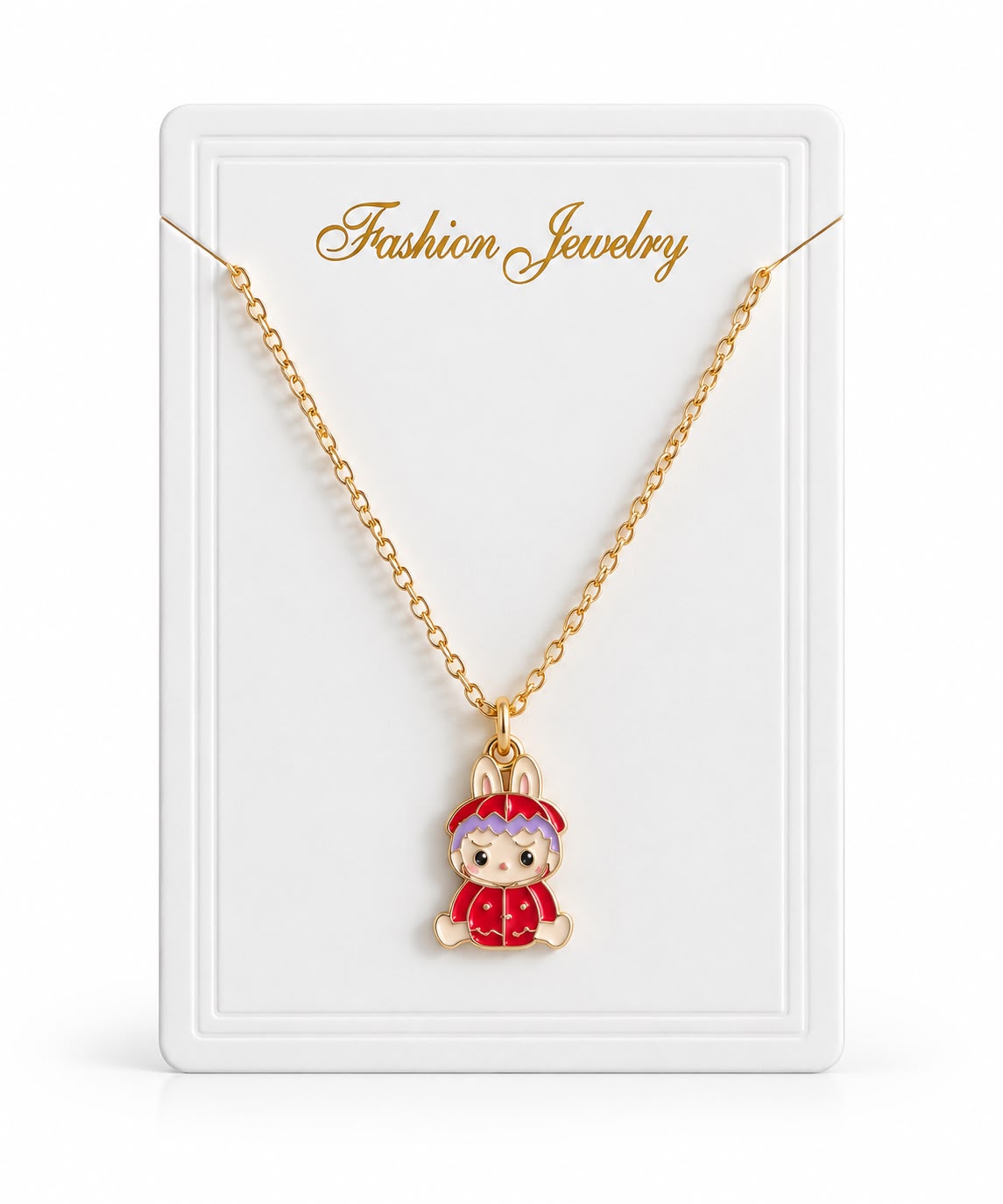 Collier Doré avec Pendentif Poupée Kawaii Rouge