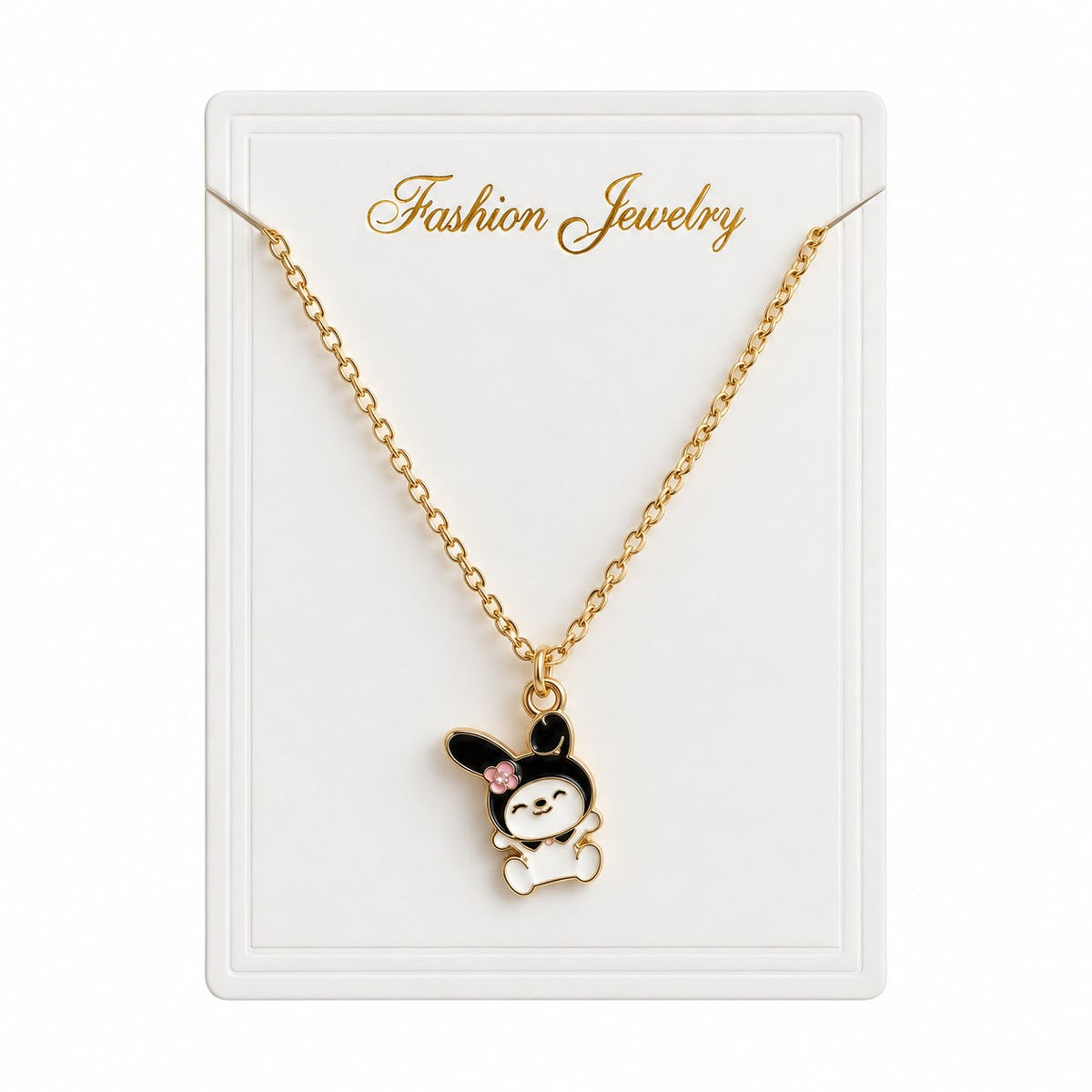 Collier Doré Kuromi Kawaii avec Pendentif Noir et Rose