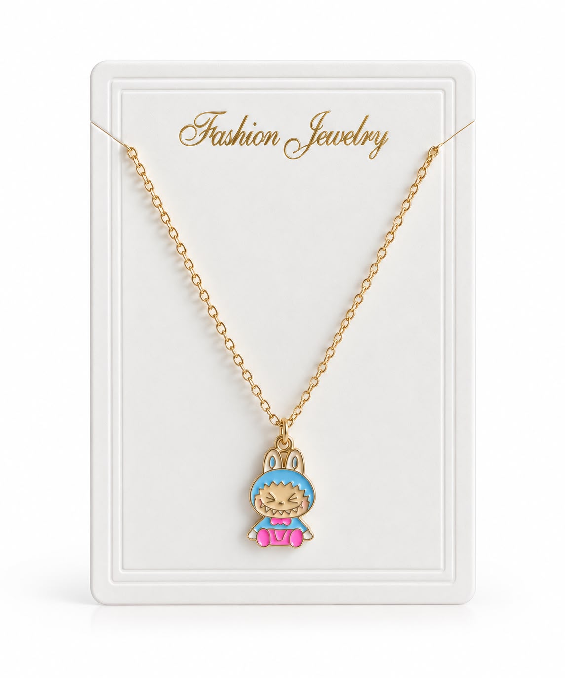 Collier Doré Kawaii avec Pendentif Lapin Bleu et Rose