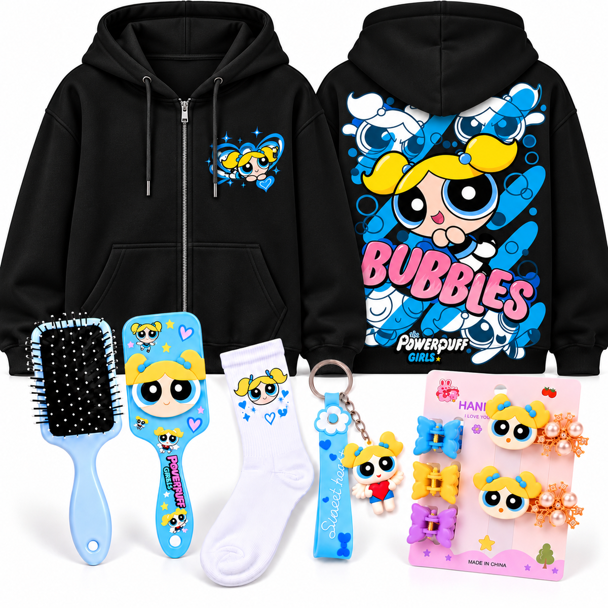 Hoodie zippé Bubbles 2 Noir 💙✨