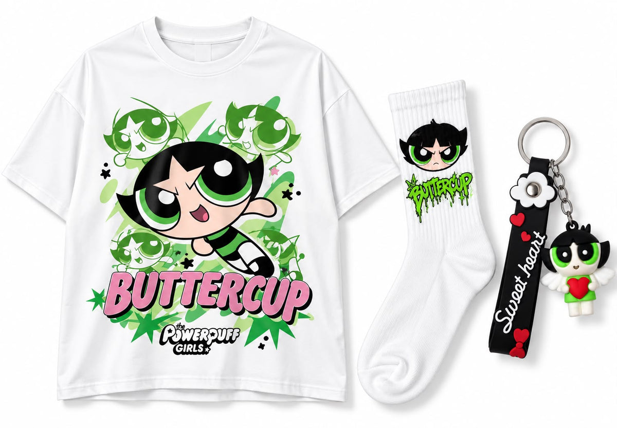 T-shirt Buttercup 💚🖤 Blanc