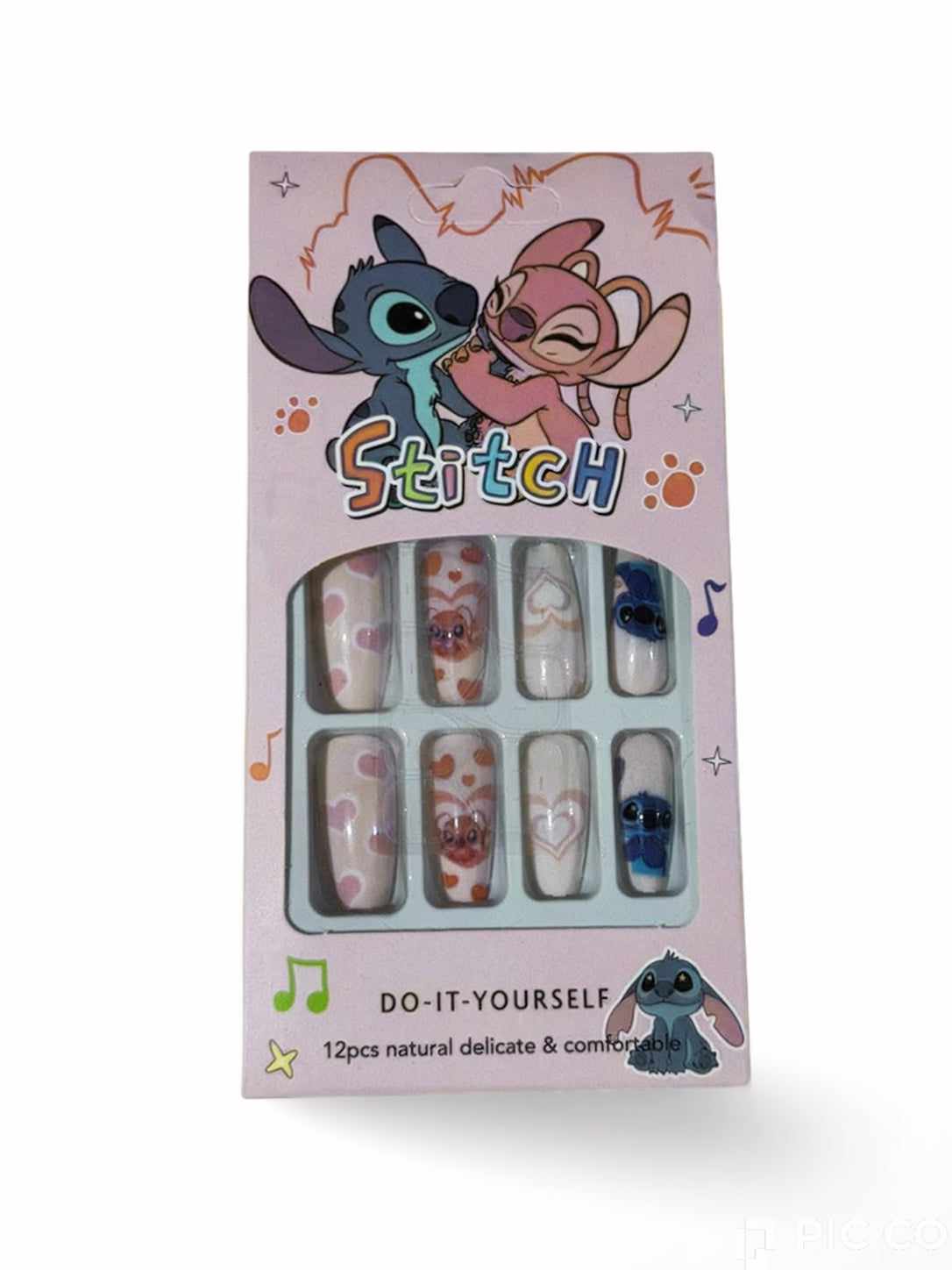 Kit de Faux Ongles Stitch & Angel Motifs Cœurs