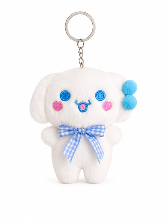 Porte-Clés Peluche Cinnamoroll Blanc avec Nœud Bleu