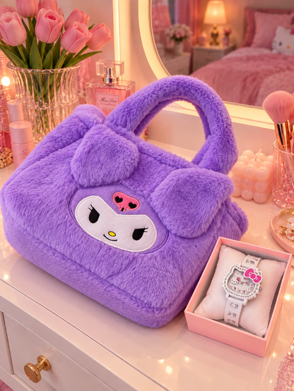 Sac à Main Kuromi en Peluche avec Montre Kawaii pour Fille
