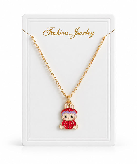 Collier Doré avec Pendentif Poupée Kawaii Rouge