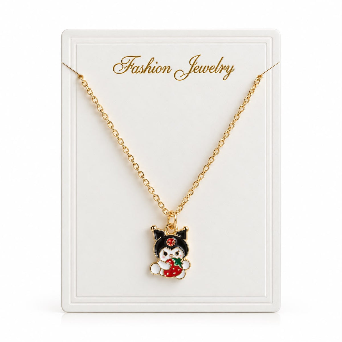Collier Doré Kuromi avec Pendentif Kawaii Rouge et Noir