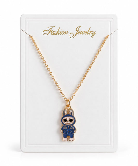 Collier Doré Kawaii avec Pendentif Lapin Bleu