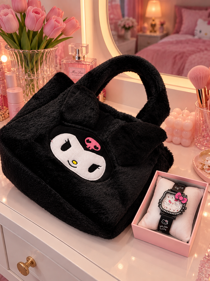 Sac à Main Kuromi en Peluche avec Montre Kawaii pour Fille