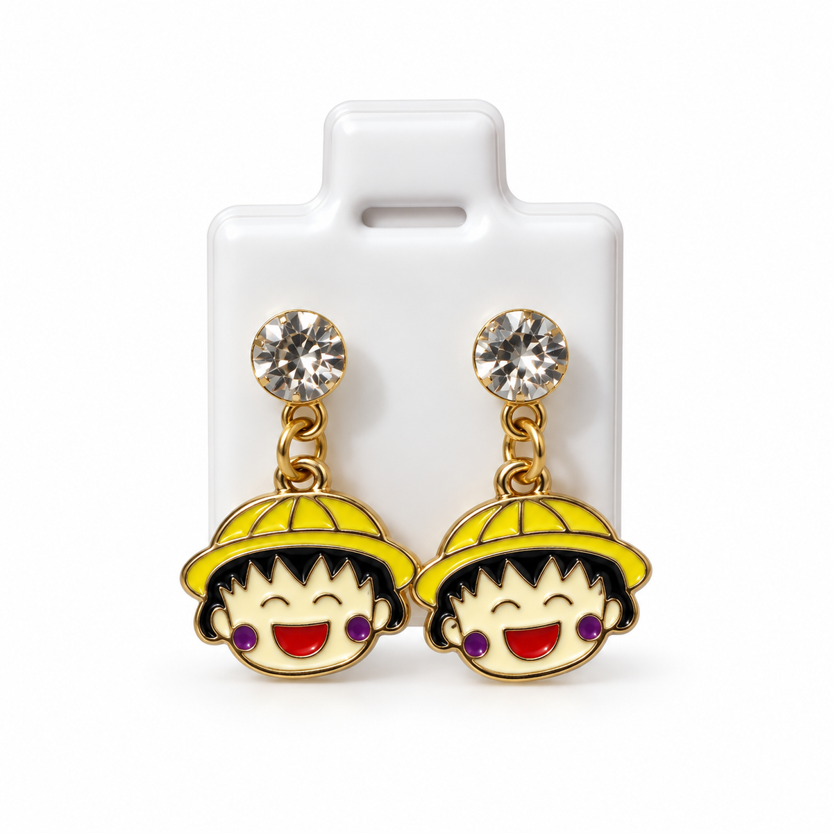 Boucles d’Oreilles Chibi Mauko-chan Dorées avec Strass – Style Kawaii
