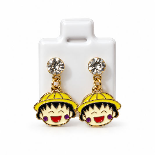 Boucles d’Oreilles Chibi Mauko-chan Dorées avec Strass – Style Kawaii