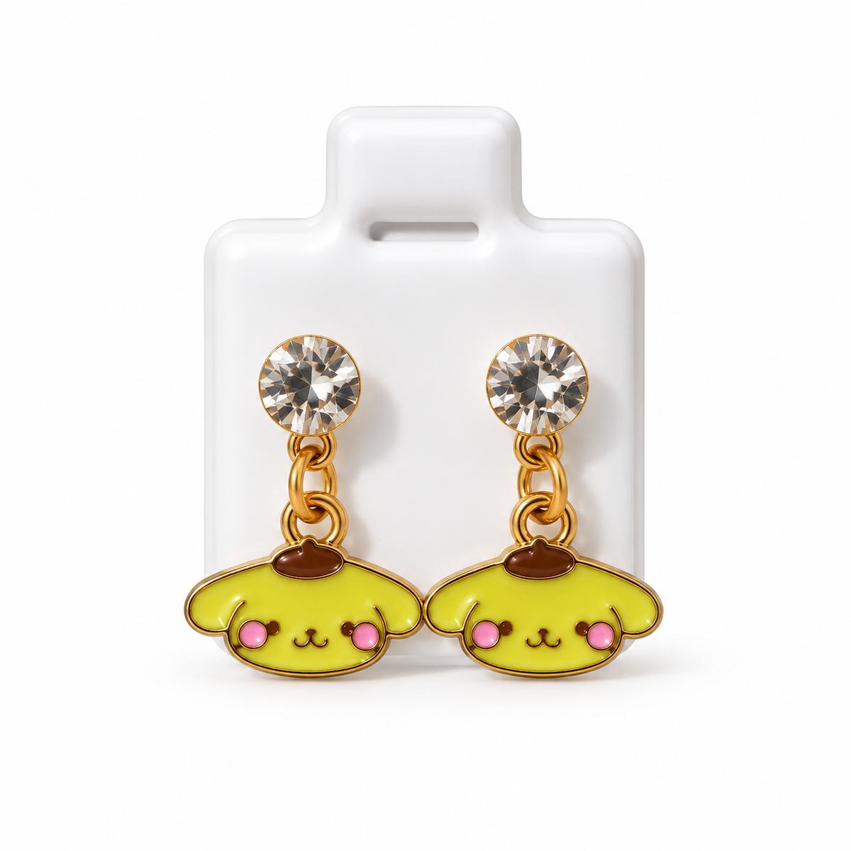 Boucles d’Oreilles Pompompurin Dorées avec Strass – Style Kawaii